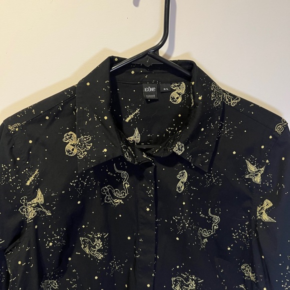 Astrology Women Icone Black and Gold Button Down Shirt size L - Picture 5 of 7